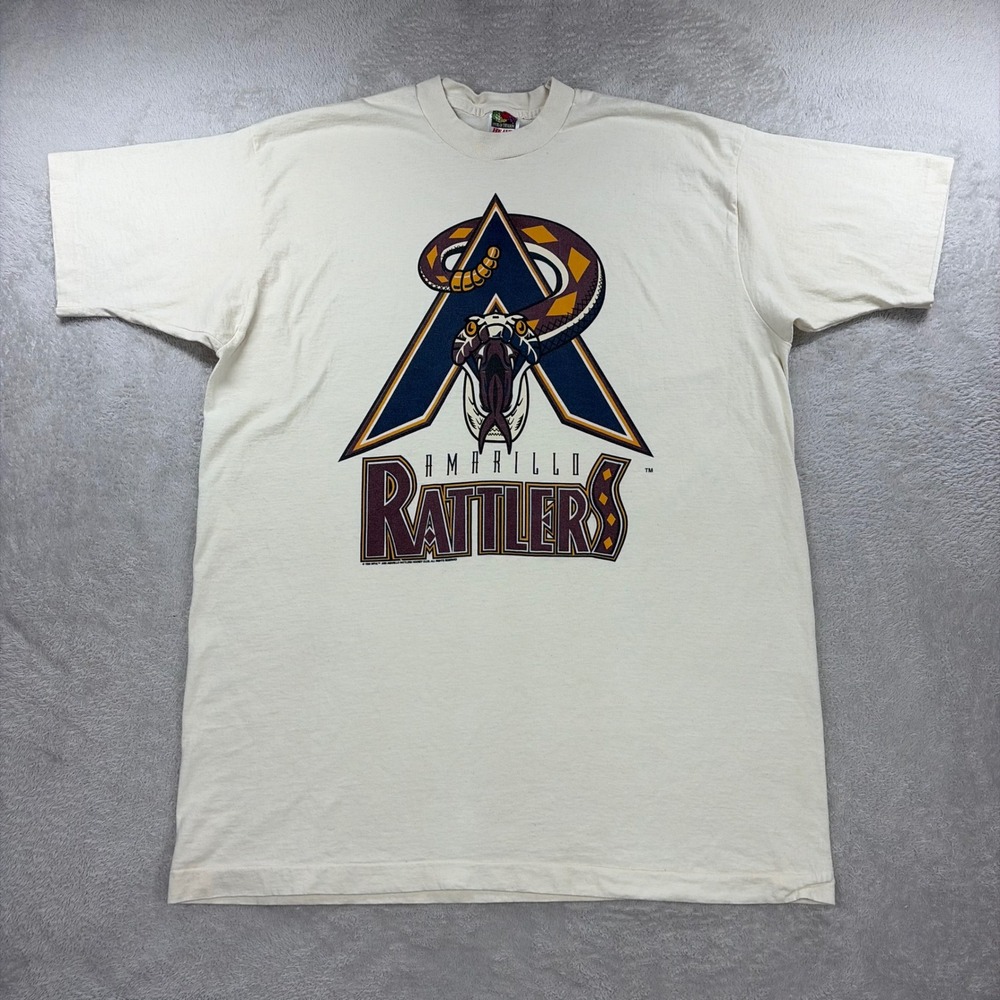 Vintage Amarillo Rattlers Shirt Mens 2XL Cream WPHL Hockey Fruit Of The Loom 90s
